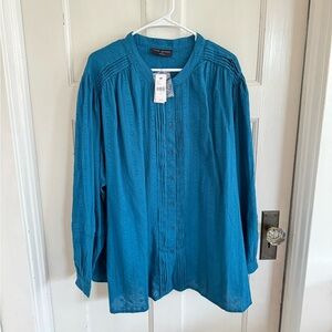 NWT Lane Bryant blue No Peak Collection embroidered blouse size 26